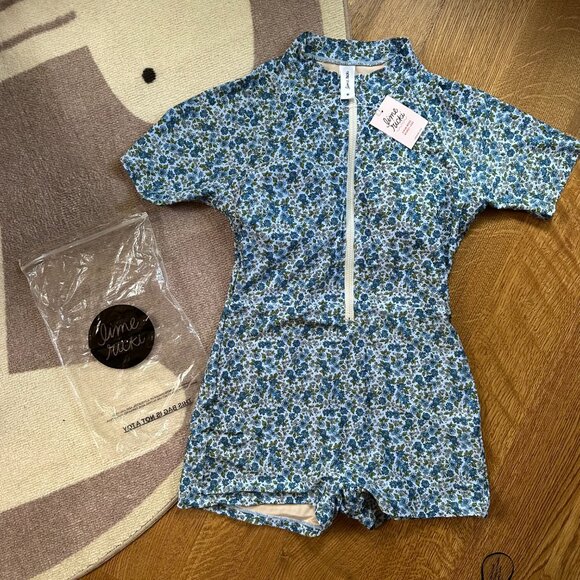 {NWT} LIME RICKI Cornflower Rash Guard One Piece | M | blue floral rashguard - Picture 2 of 8